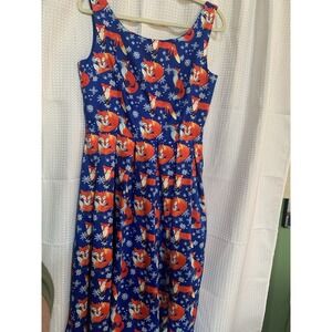Lindy Bop Womens 10 Tank Swing Dress Fox With Snowflakes 50s Vibe Bright Dance